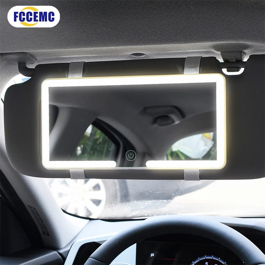 מראה איפור לרכב באיכות HD עם תאורת LED, שלושה רמות התאמה ושליטה מגע, מתאים לשמש ולתאורה פנימית, פתרון מושלם לאיפור בדרכים!"